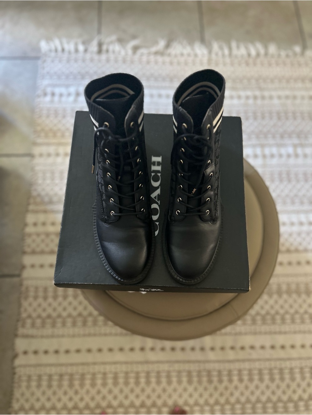 Coach Black Leather Combat Boots 10 - Picture 9 of 11